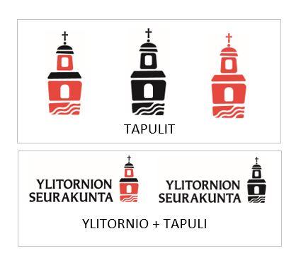 Ylitornion seurakunna logoja eri värisinä
